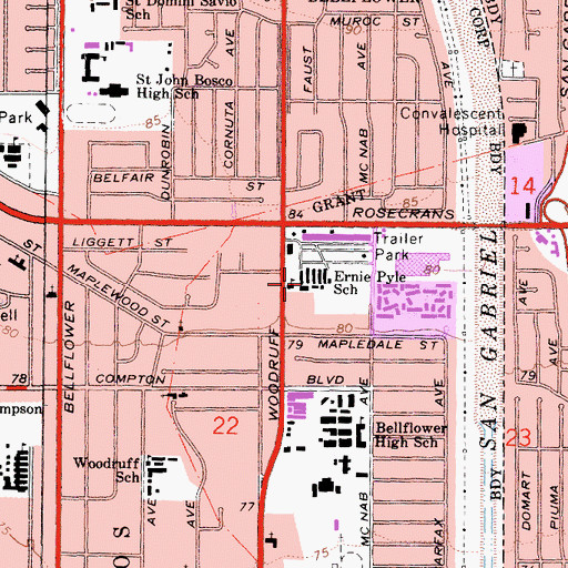 Topographic Map of Ernie Pyle Elementary School, CA