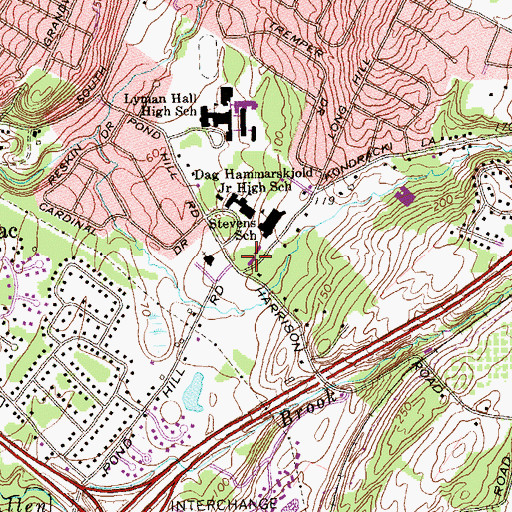 Topographic Map of East Wallingford Volunteer Fire Department, CT