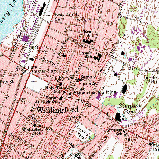 Topographic Map of Wallingford Fire Department - Company 1, CT