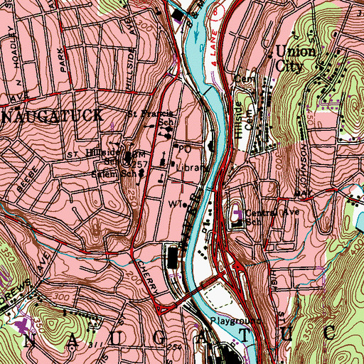 Topographic Map of Naugatuck Fire Department Headquarters, CT
