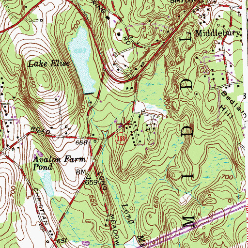 Topographic Map of Middlebury Volunteer Fire Department Station 2, CT