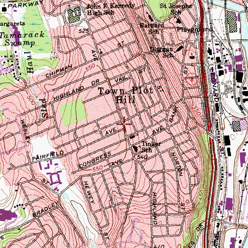 Topographic Map of Waterbury Fire Department Station 11, CT