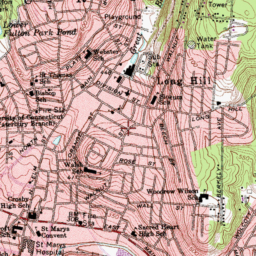 Topographic Map of Waterbury Fire Department Station 7, CT