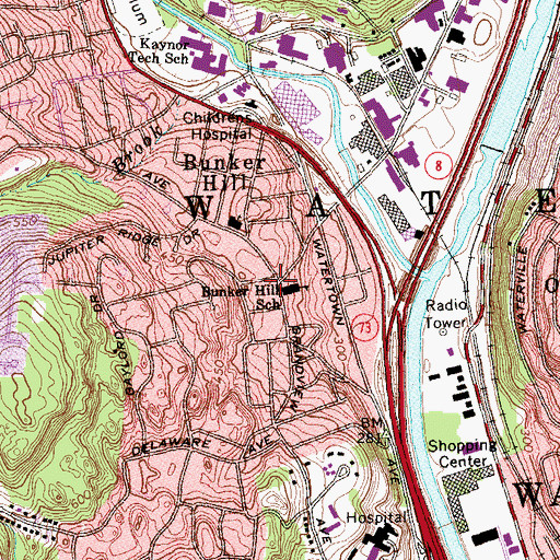 Topographic Map of Waterbury Fire Department Station 8, CT