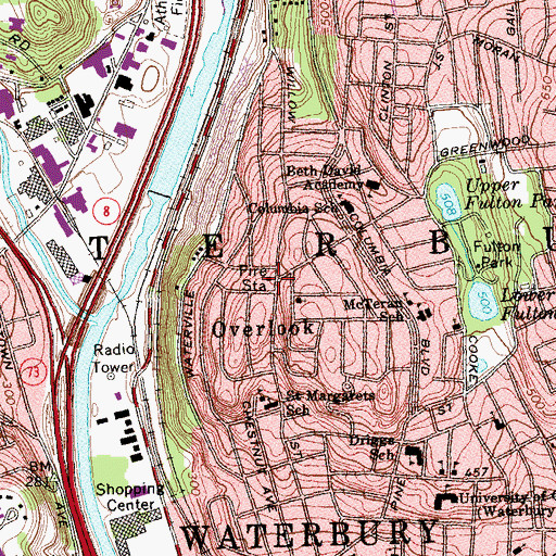 Topographic Map of Waterbury Fire Department Station 6, CT