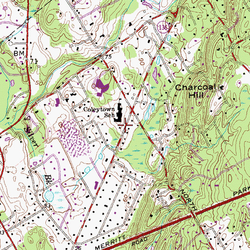 Topographic Map of Westport Fire Department Coleytown Station, CT