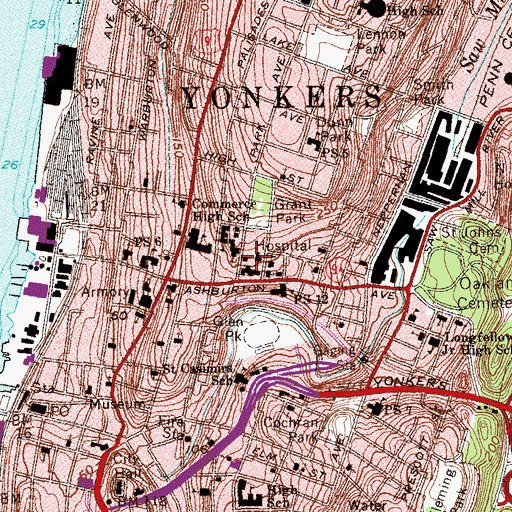 Topographic Map of St. John's Riverside Hospital ParkCare Pavilion, NY