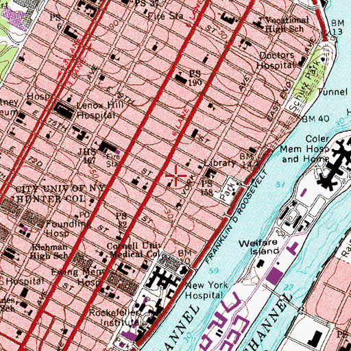 Topographic Map of Gracie Square Hospital, NY