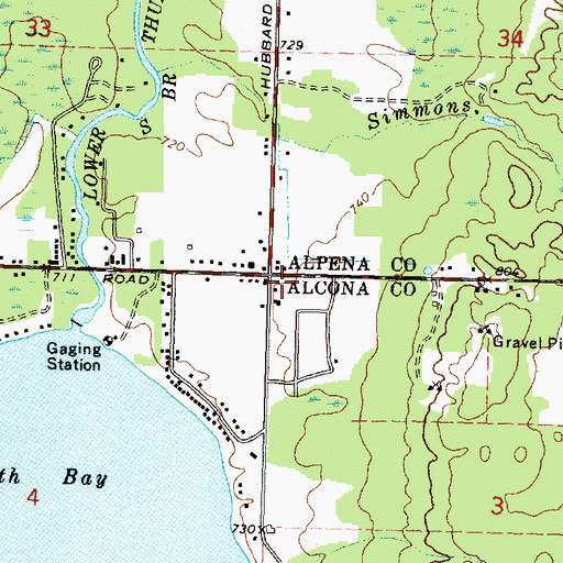 Topographic Map of Alcona Township Library, MI
