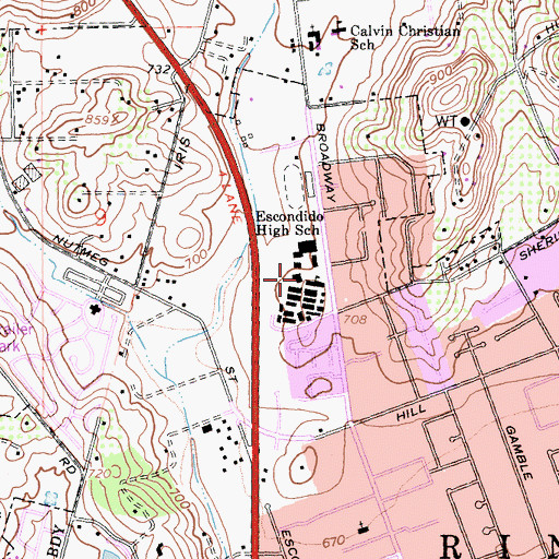 Topographic Map of Escondido High School, CA