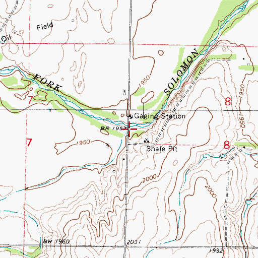 Topographic Map of Dusty Creek, KS