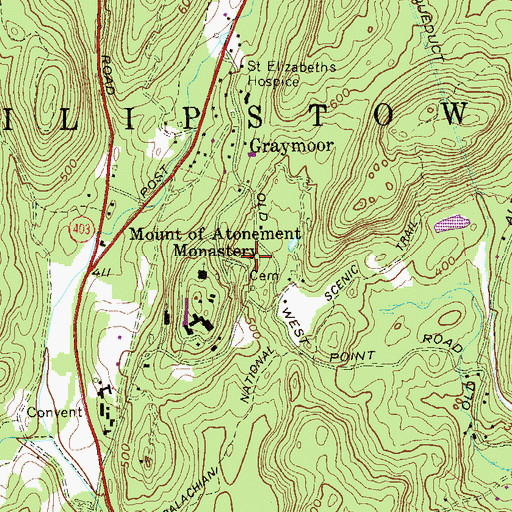 Topographic Map of Friars Cemetery at Graymoor, NY