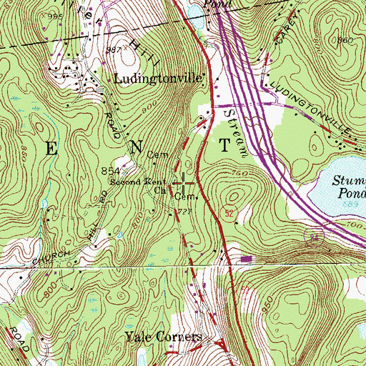 Topographic Map of Ludingtonville Baptist Church Cemetery, NY
