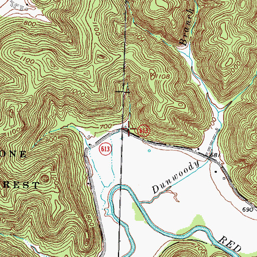 Topographic Map of Dunwoody Church, KY