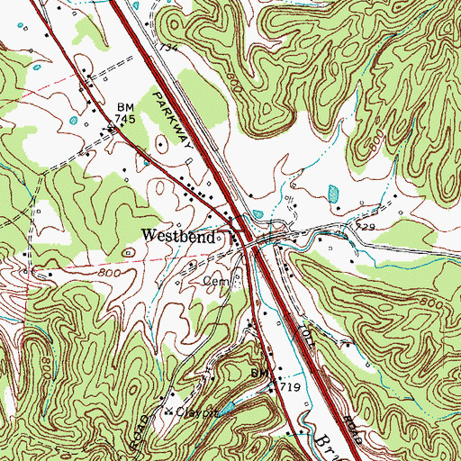 Topographic Map of Argyle Railroad Station (historical), KY