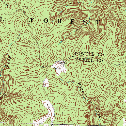 Topographic Map of Bradleys Rocks, KY