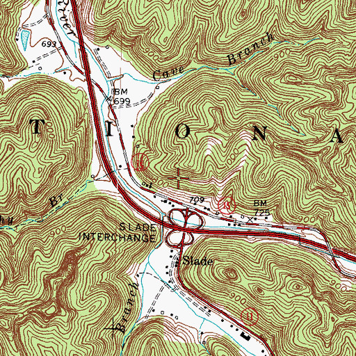 Topographic Map of Slade Railroad Station (historical), KY
