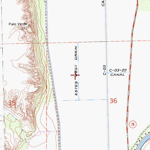 Topographic Map of Estes West Drain, CA