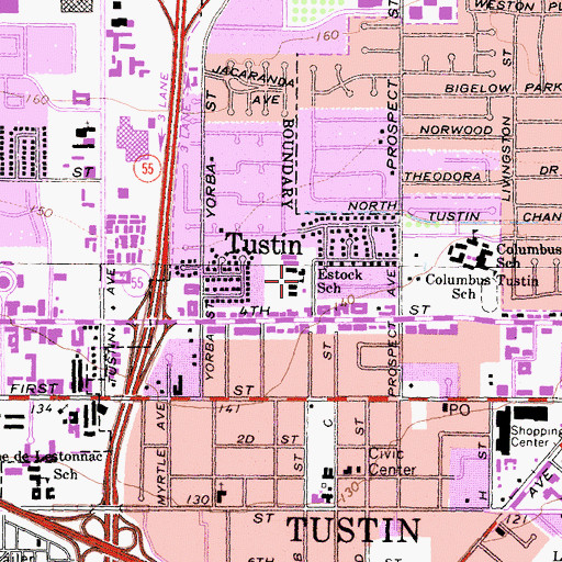 Topographic Map of Estock Elementary School, CA