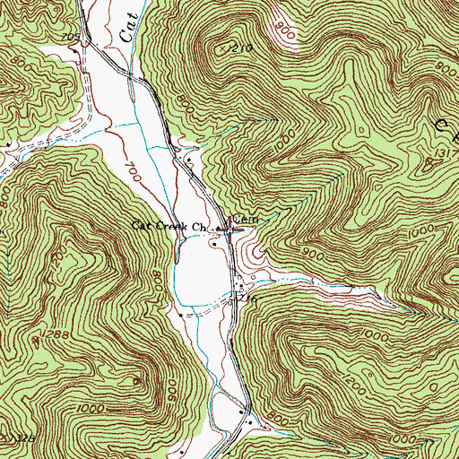 Topographic Map of Cat Creek (historical), KY