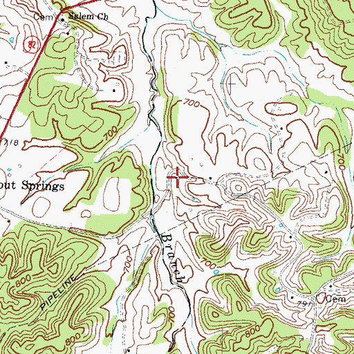 Topographic Map of Spout Springs Post Office (historical), KY