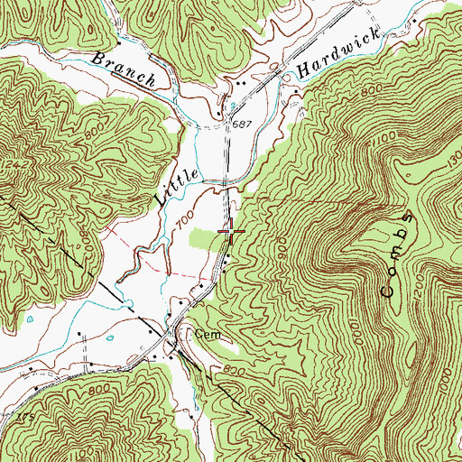 Topographic Map of Little Hardwick Creek School (historical), KY