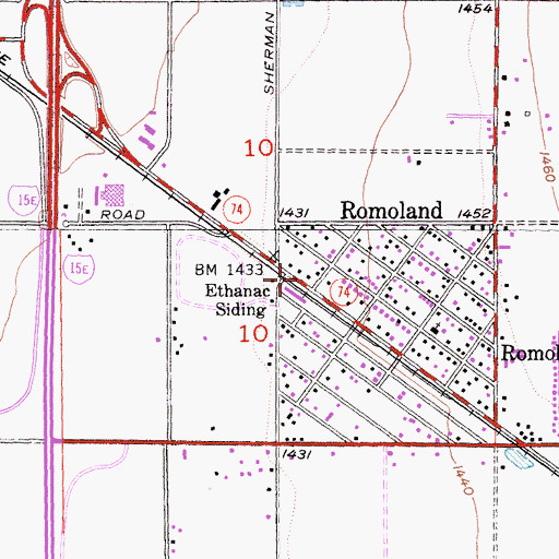 Topographic Map of Ethanac Siding, CA