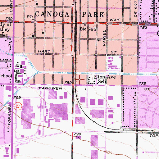 Topographic Map of Eton Avenue School, CA