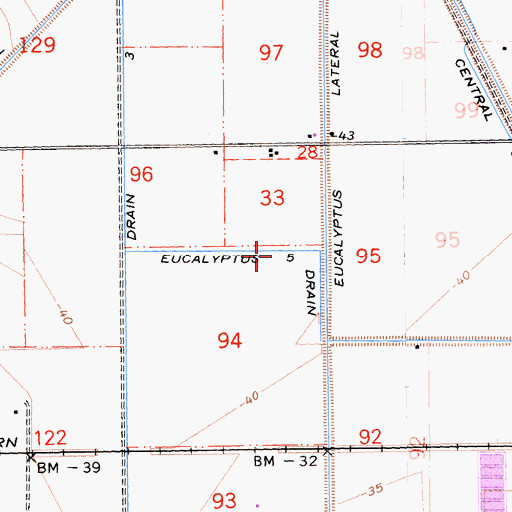 Topographic Map of Eucalyptus Five Drain, CA