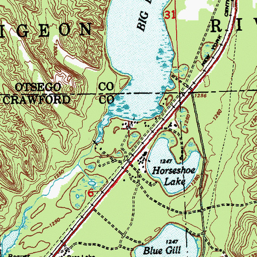 Topographic Map of Headwaters Camping and Cabins, MI