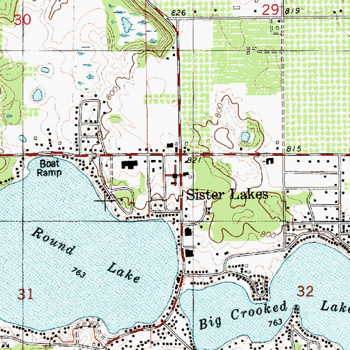 Topographic Map of Sister Lakes Fire Department, MI