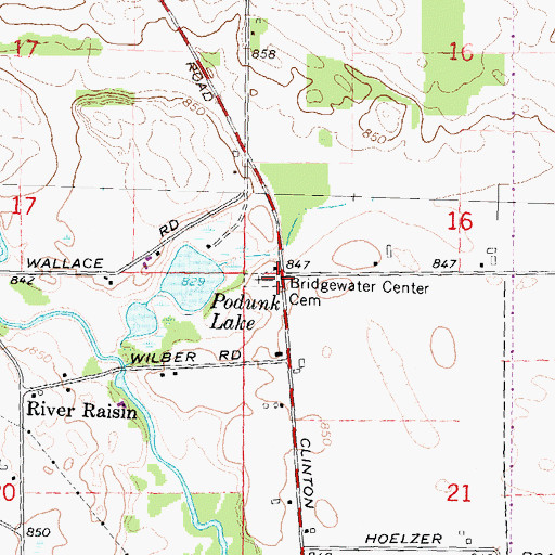 Topographic Map of Bridgewater Township Hall, MI