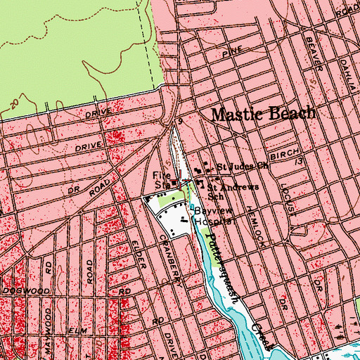 Topographic Map of Mastic Beach Fire Department, NY