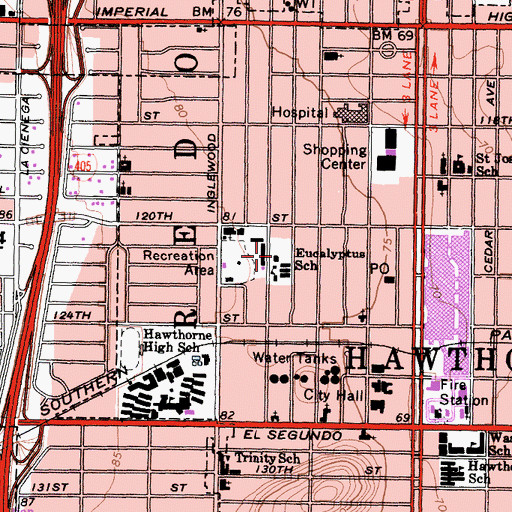 Topographic Map of Eucalyptus Elementary School, CA