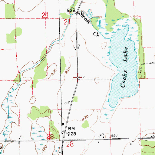 Topographic Map of Snow Prairie Bible Church, MI