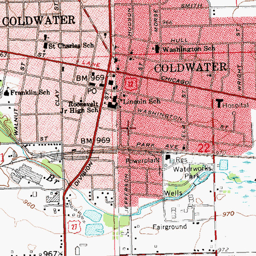 Topographic Map of Coldwater Bible Church, MI