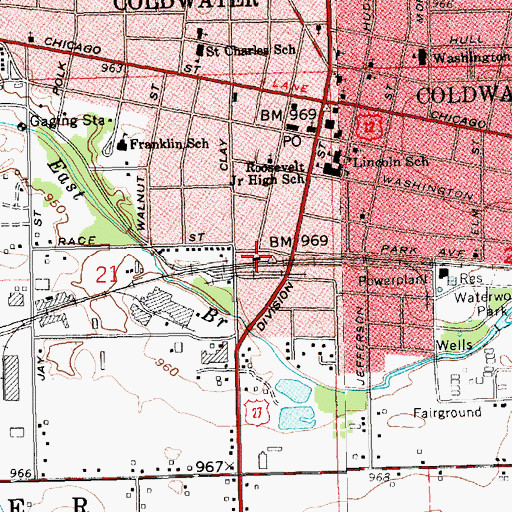 Topographic Map of Coldwater Station, MI