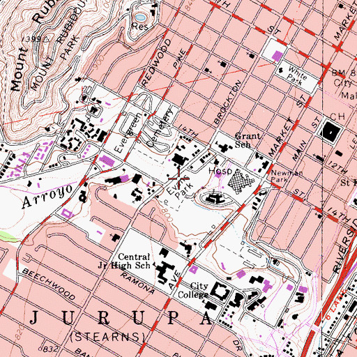 Topographic Map of Evans Park, CA
