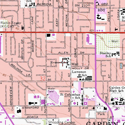 Topographic Map of Evans Elementary School, CA