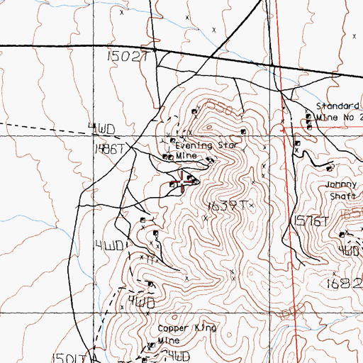 Topographic Map of Evening Star Mine, CA