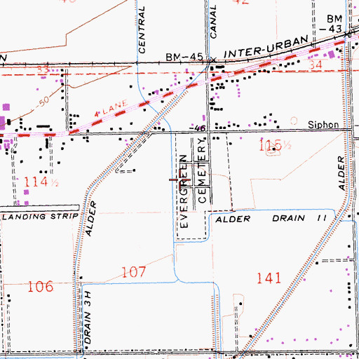 Topographic Map of Evergreen Cemetery, CA