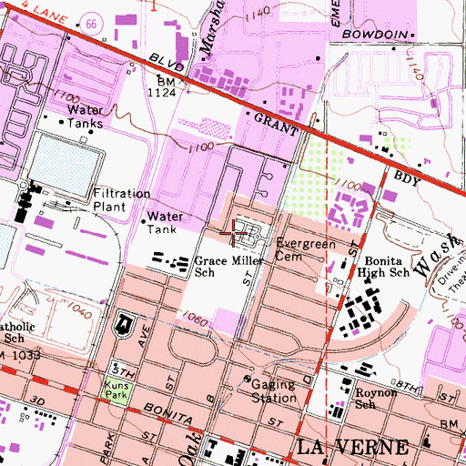 Topographic Map of La Verne Cemetery, CA