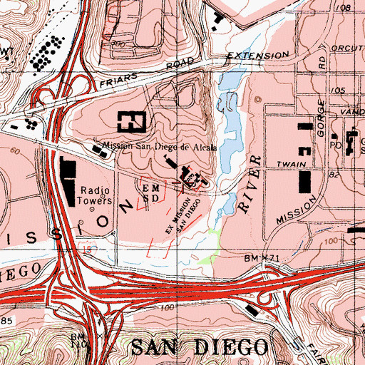 Topographic Map of Ex Mission San Diego, CA