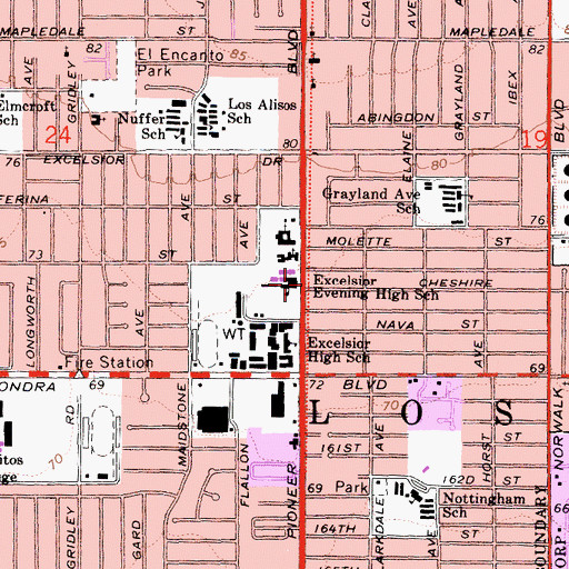 Topographic Map of Excelsior Evening High School, CA