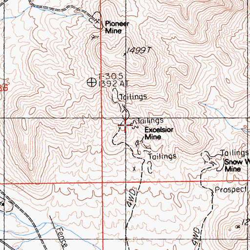Topographic Map of Excelsior Mine, CA