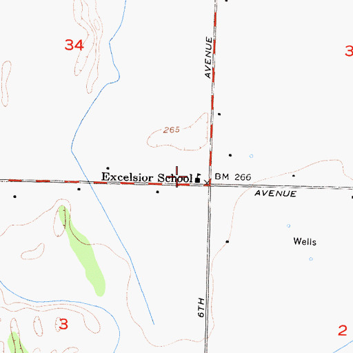 Topographic Map of Excelsior School, CA