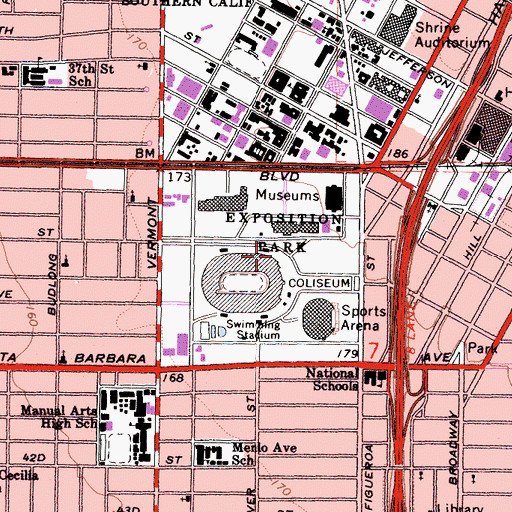 Topographic Map of Exposition Park, CA