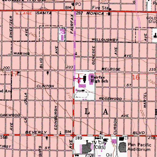 Topographic Map of Fairfax Senior High School, CA