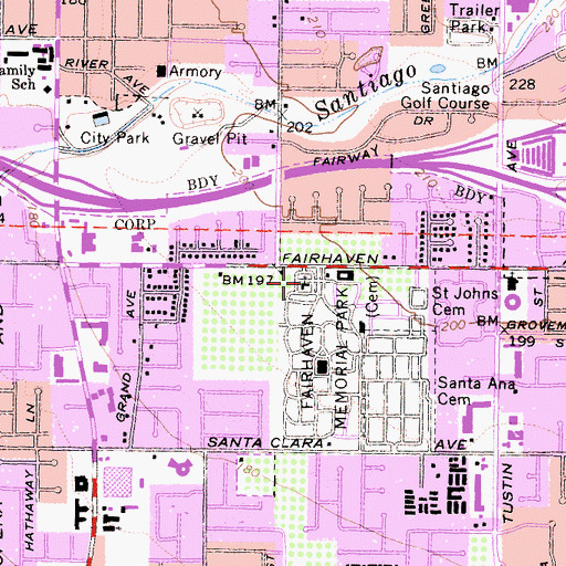 Topographic Map of Fairhaven Memorial Park and Mortuary, CA