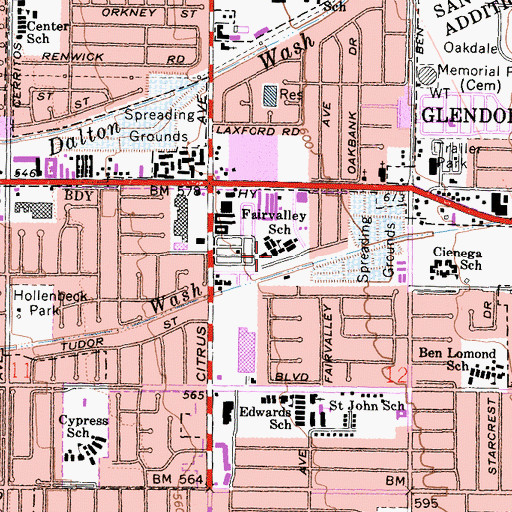 Topographic Map of Fairvalley High School, CA